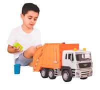 DRIVEN by Battat - WH1100Z - Camion Poubelle de Recyclage de la Série Standard - Inclut Poubelles, Balai - Lumières et sons - Dès 3 ans - Orange - 53.59 x 20.9 x 26.95 cm