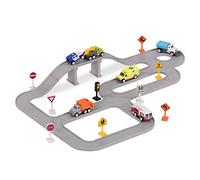 DRIVEN by Battat, Jeu de Ville Sûr et Propre avec Pont Routier | 57 pièces au total : 42 pistes connectables, 6 véhicules et 9 panneaux de signalisation; thème Sûr et propre; 3 ans et +