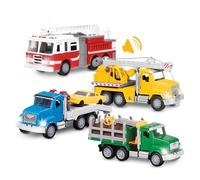 DRIVEN by Battat - Lot de quatre camions, 18 cm - Ensemble de camions jouets pour enfants en bas âge - Construction, urgences, véhicules municipaux - 3 ans et +