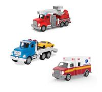 Driven by Battat - Micro Flotte d'urgence - Ensemble de véhicules d'urgence pour Enfants - Camion de Pompiers avec Grue - Dépanneuse pour Enfants - Jouet Ambulance avec sirènes - 3 Ans et +