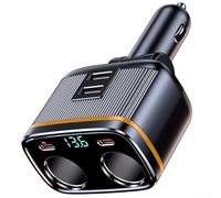 Drivstraw Chargeur de voiture double USB-C 145 W pour smartphones et tablettes, charge rapide PD 3.0, adaptateur d'alimentation de véhicule 12 V-24 V avec surintensité/tension/court-circuit