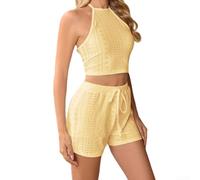 Drivstraw Ensemble Pyjama pour Femme Short Couleur Unie Tie-Up Ensemble | polyester léger, texture douce, idéal pour les nuits chaudes la détente à la maison