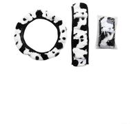 Drivstraw Housse de volant de voiture pour roues de 37 à 38 cm de diamètre - Peluche douce imprimée vache au lait en mélange de coton et de polyester, antidérapante et chaude pour l'hiver (3 pièces)