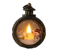 Drivstraw Lanterne décorative de Noël sans flamme au design vintage en plastique et verre à lueur chaude pour intérieur ou extérieur - Éclairage sûr à piles (bonhomme de neige couleur bronze)