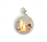 Drivstraw Lanterne décorative de Noël sans flamme au design vintage en plastique et verre chaud pour intérieur ou extérieur, décoration de vacances, éclairage sûr à piles (bonhomme de neige blanc)