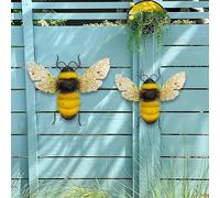 Drivstraw Lot de 2 décorations murales en métal en forme d'abeille - Sculpture de jardin pour cour, clôture, porche, terrasse - Ornement de pelouse en fer résistant aux intempéries avec motif