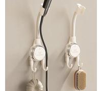 Drivstraw Lot de 2 supports de pommeau de douche réglables avec ventouse et crochet intégré pour salle de bain, construction ABS, rotation à 360°, installation sans perçage, blanc