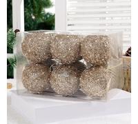 Drivstraw Lot de 6 boules de Noël en mousse or rose pour arbre intérieur, jardin extérieur, mariage et fête, légères et faciles à accrocher