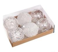 Drivstraw Lot de 6 boules de Noël en plastique peintes à la main - Style moderne - Couleurs assorties - Rouge et blanc - Pour couronne d'arbre ou centre de table (blanc)