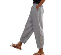 Drivstraw Pantalon décontracté pour femme de couleur unie avec ourlet découpé, longueur normale, élasticité modérée pour le printemps, l'été, l'automne, l'hiver, les vacances, le quotidien, la maison