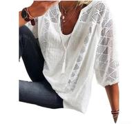 Drivstraw Pull en polyester avec col en U amélioré en dentelle pour femme avec détails creux et manches à sept points (XL blanc)