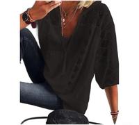 Drivstraw Pull en polyester avec col en U amélioré en dentelle pour femme avec détails creux et manches à sept points (XXXL noir)