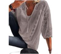 Drivstraw Pull en polyester avec col en U amélioré en dentelle pour femme avec détails creux et manches à sept points (XXXL gris)