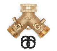 Drivstraw Répartiteur en Y en laiton 2 voies robuste avec valves ONOFF pour double sortie d'eau, séparateur d'eau en laiton anti-fuite pour robinets d'extérieur,