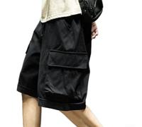 Drivstraw Short cargo décontracté pour homme, coupe ample, jambe large, vêtement de rue à cinq points avec grandes poches, taille élastique, cordon de serrage, couleur unie, pantalon court d'été pour