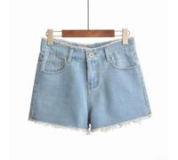 Drivstraw Short d'été taille haute pour femme, coupe ample, coupe large, avec lisière rugueuse et esthétique vintage Y2K (28 bleu clair)