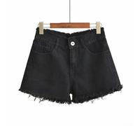 Drivstraw Short d'été taille haute pour femme, coupe ample, jambes larges avec lisière rugueuse et esthétique vintage Y2K (8 noir)