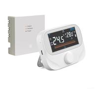 Drivstraw Thermostat de chaudière RF programmable sans fil pour application Tuya Smart avec bouton rotatif, grand écran, affichage météo et humidité, blanc (WiTH3-sans Wifi)