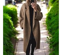 Drivstraw Trench long pour femme pour l'automne et l'hiver, manteau en laine à la mode avec style décontracté et couleur unie, convient pour un usage quotidien et tout le monde (L café)