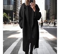 Drivstraw Trench long pour femme pour l'automne et l'hiver, manteau en laine à la mode avec style décontracté et couleur unie, convient pour un usage quotidien et tout le monde (L noir)