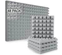 DRIXINI Panneau acoustique 3D 30 × 30 × 5 cm - Haute Densité, Réverbération & Réduction d'écho pour Studio, Bureau, Podcast, Home Cinéma - Installation facile, Ensembles 6-48, Couleurs Assorties (Gris