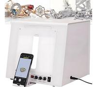 Drmoxin Boîte à Lumière pour Studio Photo avec Plateau Tournant - Vitesse Réglable - Supports Suspension avec 4 Lumières D'appoint - Température De Couleur Réglable, pour Bijoux,20cm