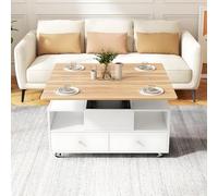 Drmoxin Table Basse Réglable en Hauteur, Table De Salon Multifonctionnelle avec 4 Tiroirs, Un Grand Et Un Petit Relevables Hydrauliques, Pouvant Servir De Table à Manger, pour Le Salon Ou Le Bureau