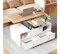 Drmoxin Table Basse Réglable en Hauteur, Une Grande Et Une Petite Table Relevables Hydrauliques, Grande Capacité, Table De Salon Mobile avec roulettes Universelles, Table D'appoint