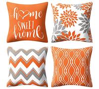 Drmstow Lot de 4 Coussins Décoratifs Housses de Coussin Orange - 45,7 x 45,7 cm - Modernes - Géométriques - Pour Canapé, Salon, Chambre à Coucher, Mobilier de Terrasse, Intérieur