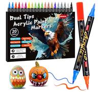 Droaful Feutres Acrylique Marqueurs Peinture Acrylique, 20 Couleurs Pour Peinture Sur Roche, Tissu, Métal, Verre, Bois, Toile, Céramique, Plastique, Non Toxique et Inodore, Premium Art et Bricolage