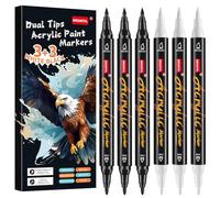 Droaful Lot de 6 marqueurs noirs de peinture acrylique à double pointe étanches pour peinture sur roche, tissu, métal, verre, bois, toile, céramique, citrouilles, œufs, plastique (3 Blanc + 3 Noir)