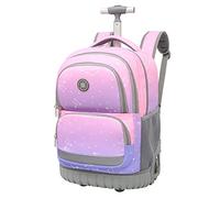 DROFOSREW Cartable a roulettes Garçon Fille Sac à Dos pour Etudiant Sac Scolaire Monter des Escaliers Sac Ecole Filles Chariot Cartables Bagages Cabine Voyage（Violet Rose）