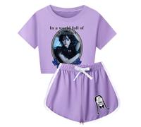 drola Enfants Mercredi Addams Set T-Shirt et Short Set 2Pcs 100% Coton Vêtements de Nuit Workout Casual Loose pour Les Filles