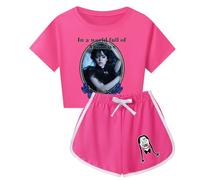 drola Enfants Mercredi Addams Set T-Shirt et Short Set 2Pcs 100% Coton Vêtements de Nuit Workout Casual Loose pour Les Filles