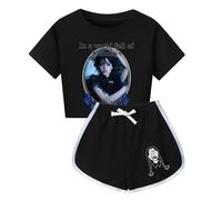 drola Enfants Mercredi Addams Set T-Shirt et Short Set 2Pcs 100% Coton Vêtements de Nuit Workout Casual Loose pour Les Filles
