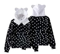 drola Mercredi Addams Sweat à Capuche, Impression 3D série télévisée Pull Hiver Manchettes à Capuche Poils Longs Oreilles de Chat Chapeau Une pièce