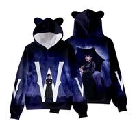 drola Mercredi Addams Sweat à Capuche, Impression 3D série télévisée Pull Hiver Manchettes à Capuche Poils Longs Oreilles de Chat Chapeau Une pièce