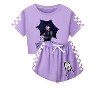 DROLA Mercredi Wed-nesday Enfants Addam T-Shirt Short Set 100% Coton Tops Tee Casual Loose Fit Unisexe Homewear Costume pour Enfants garçons Filles