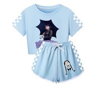 DROLA Mercredi Wed-nesday Enfants Addam T-Shirt Short Set 100% Coton Tops Tee Casual Loose Fit Unisexe Homewear Costume pour Enfants garçons Filles