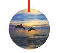 Drôle Animal Dauphin Imprimé Rond Verre Pendentif - Élégant Arbre de Noël Suspendu Ornement pour Vacances, Noël, Nouvel An Décor