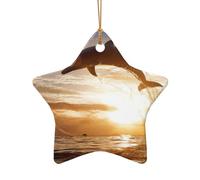 Drôle Animal Dauphin Imprimer Accessoires festifs Ornement Céramique Pendentif Étoile Coeur pour Décoration de Noël