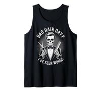 Drôle Bad Hair Day Squelette Barbier Humour Dire Femmes Hommes Débardeur