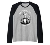 Drôle Bad Hair Day Squelette Barbier Humour Dire Femmes Hommes Manche Raglan