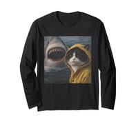 Drôle Bicolore Chat Requin Attaque Meme Vintage Manche Longue