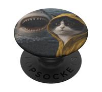 Drôle Bicolore Chat Requin Attaque Meme Vintage PopSockets PopGrip Adhésif