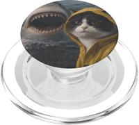 Drôle Bicolore Chat Requin Attaque Meme Vintage PopSockets PopGrip pour MagSafe