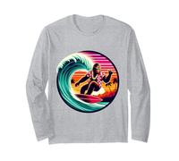Drôle Bigfoot Riding Waves Surf avec Sensation Tropicale Aloha Manche Longue