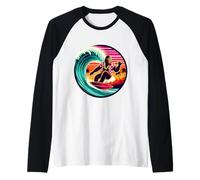 Drôle Bigfoot Riding Waves Surf avec Sensation Tropicale Aloha Manche Raglan