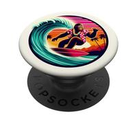 Drôle Bigfoot Riding Waves Surf avec Sensation Tropicale Aloha PopSockets PopGrip Adhésif