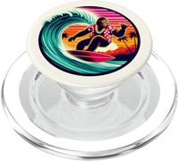 Drôle Bigfoot Riding Waves Surf avec Sensation Tropicale Aloha PopSockets PopGrip pour MagSafe